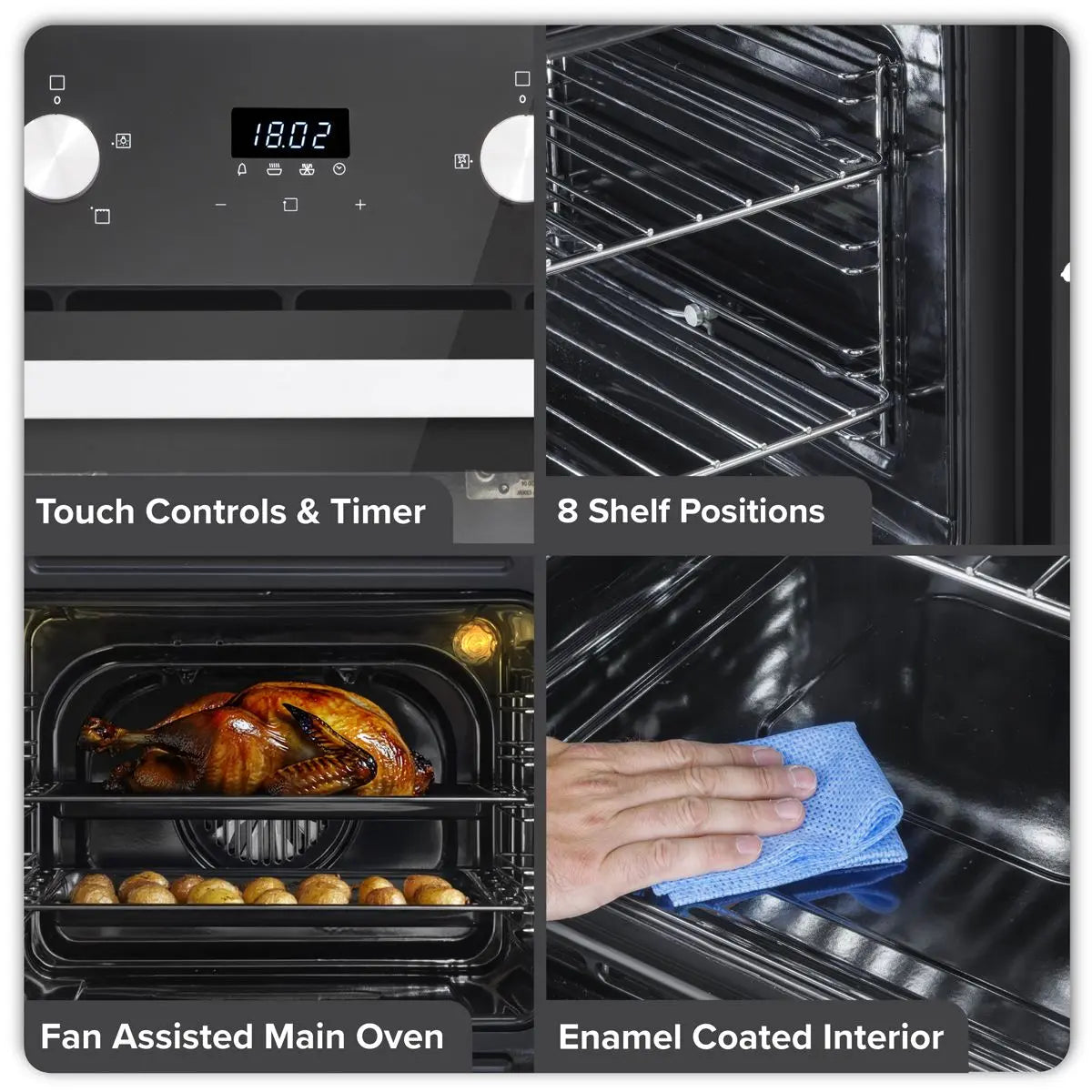 Baridi 72cm Built-Under Double Oven, 74L Capacity, Energy Rating A - Black  White Rose Tools