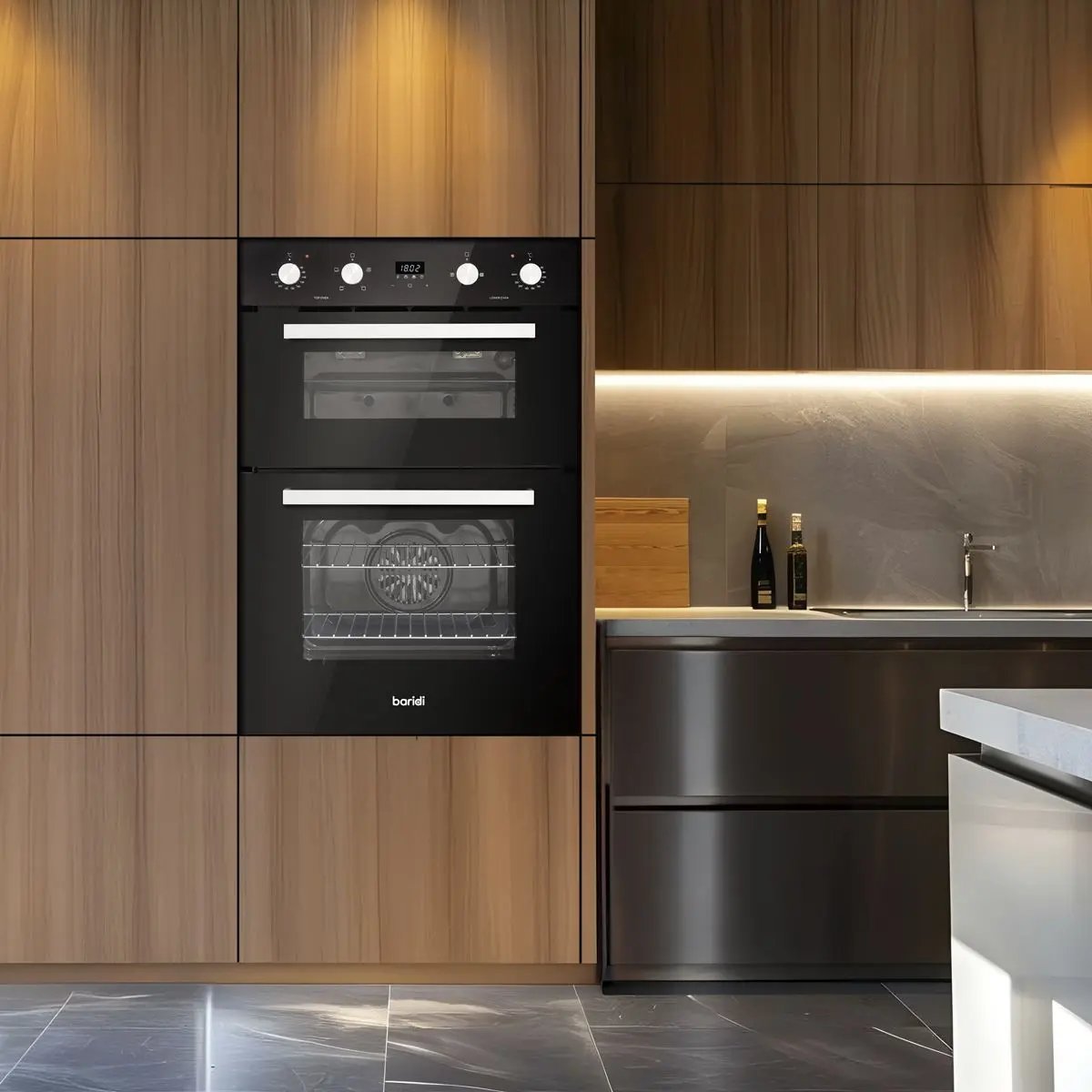 Baridi 90cm Built-In Double Oven, 88L Capacity, Energy Rating A - Black  White Rose Tools