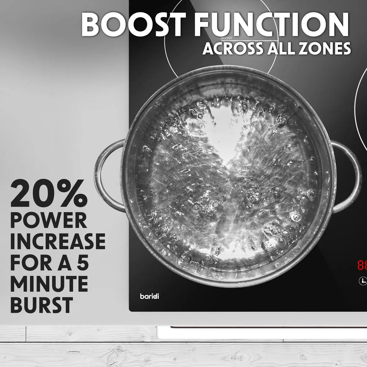 Baridi 90cm Built-In Induction Hob with 5 Cooking Zones, 9300W, Boost Function, 9 Power Levels, Slider Touch Control, Hardwired  White Rose Tools