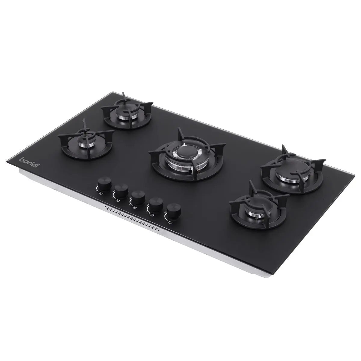 Baridi 90cm Gas Hob Matt Black Glass 5 Burners Cast Iron Supports & Auto Ignition 10.4kW  White Rose Tools
