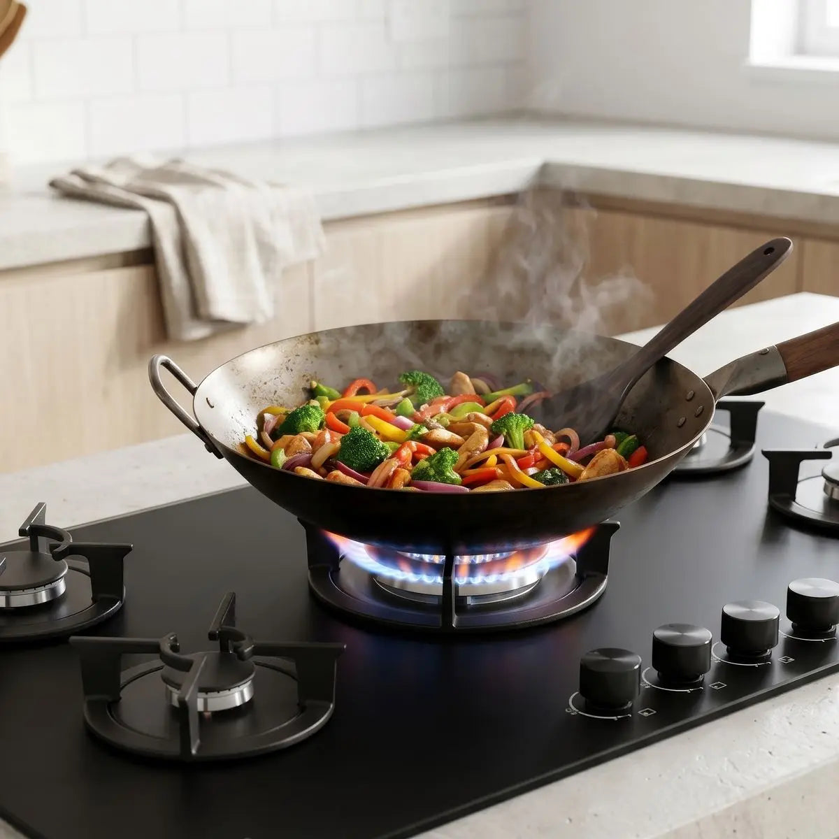 Baridi 90cm Gas Hob Matt Black Glass 5 Burners Cast Iron Supports & Auto Ignition 10.4kW  White Rose Tools
