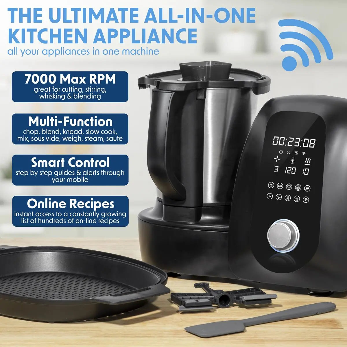 Baridi All-in-One Thermo-Cooker, 18 Preset Functions, App Guided Recipes, Black  White Rose Tools
