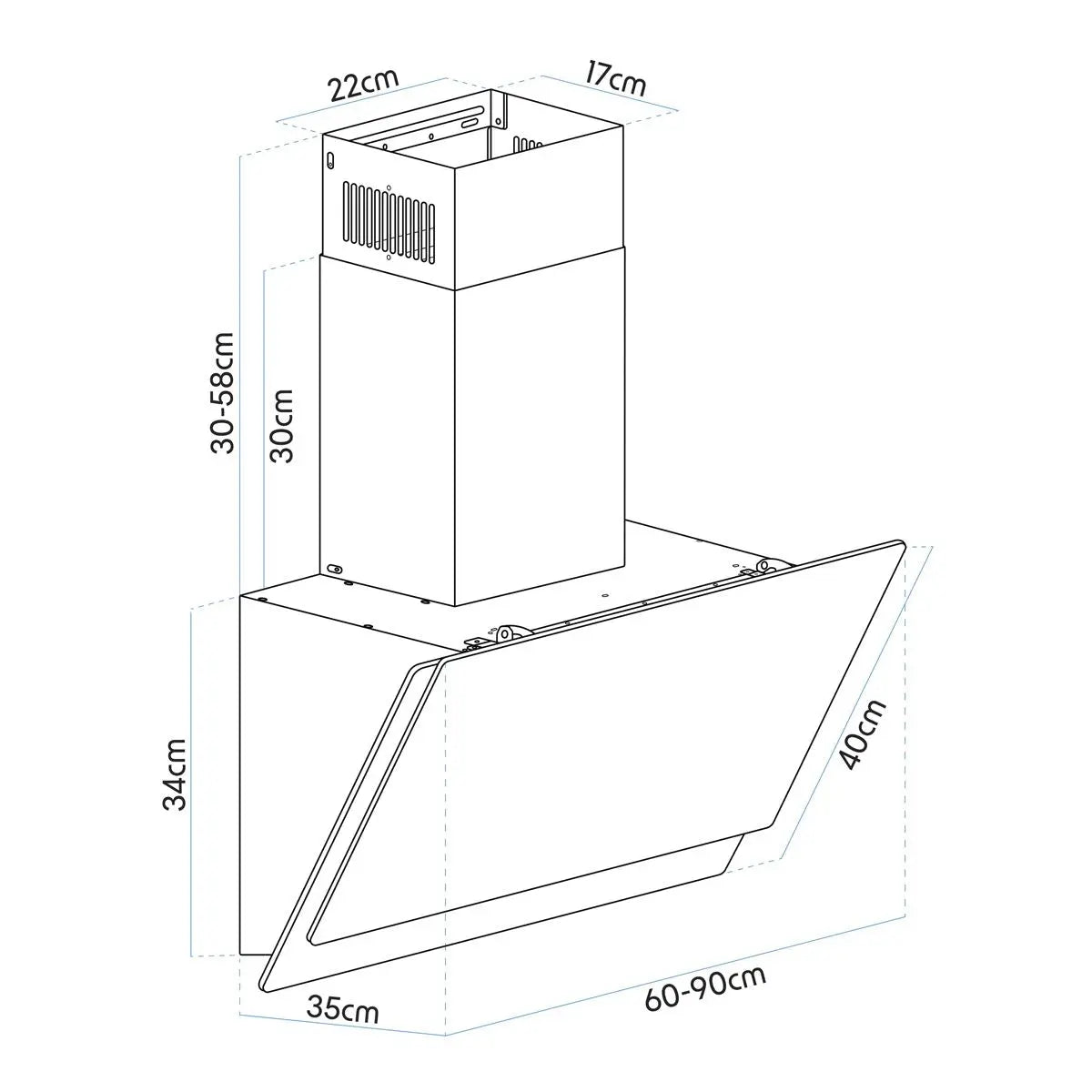 Baridi Angled Chimney Cooker Hood with Carbon Filters & LED Lamp 90cm, Energy Class A - Black Glass  White Rose Tools