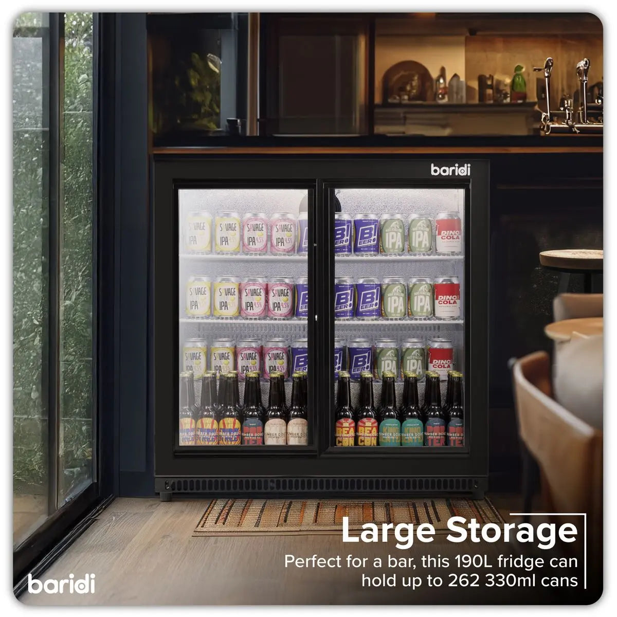 Baridi Back Bar Drinks Fridge/Cooler with Double Sliding Doors, 190L Capacity  White Rose Tools