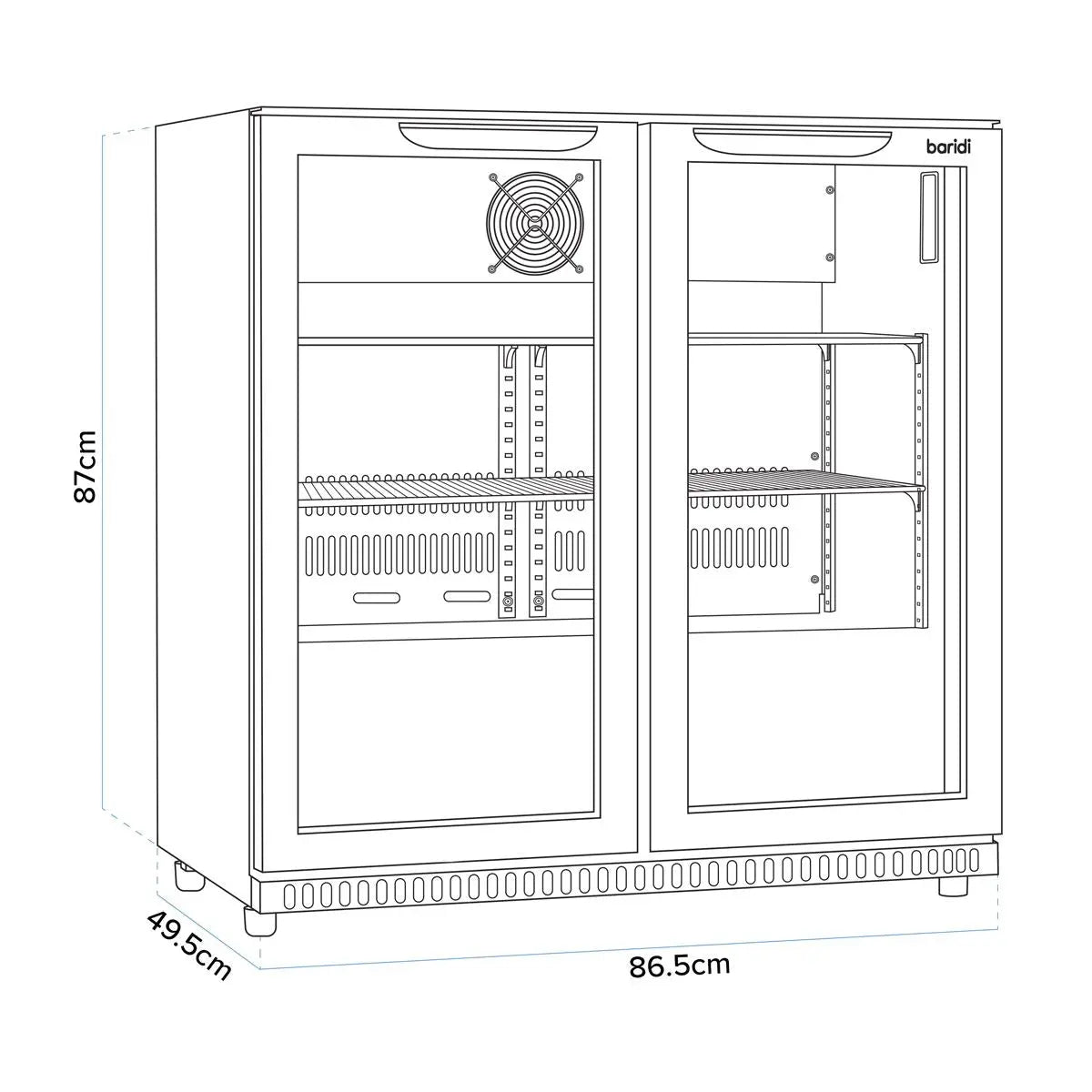 Baridi Back Bar Drinks Fridge/Cooler with Double Sliding Doors, 190L Capacity  White Rose Tools