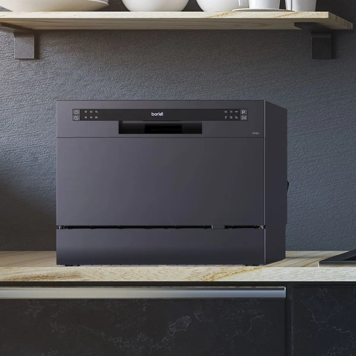 Baridi Compact Tabletop Dishwasher 6 Place Settings, 6 Programmes, Low Noise, 6.5L Cycle, Start Delay - Black  White Rose Tools