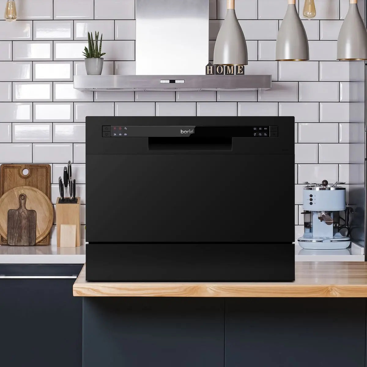 Baridi Compact Tabletop Dishwasher 6 Place Settings, 6 Programmes, Low Noise, 6.5L Cycle, Start Delay - Black  White Rose Tools