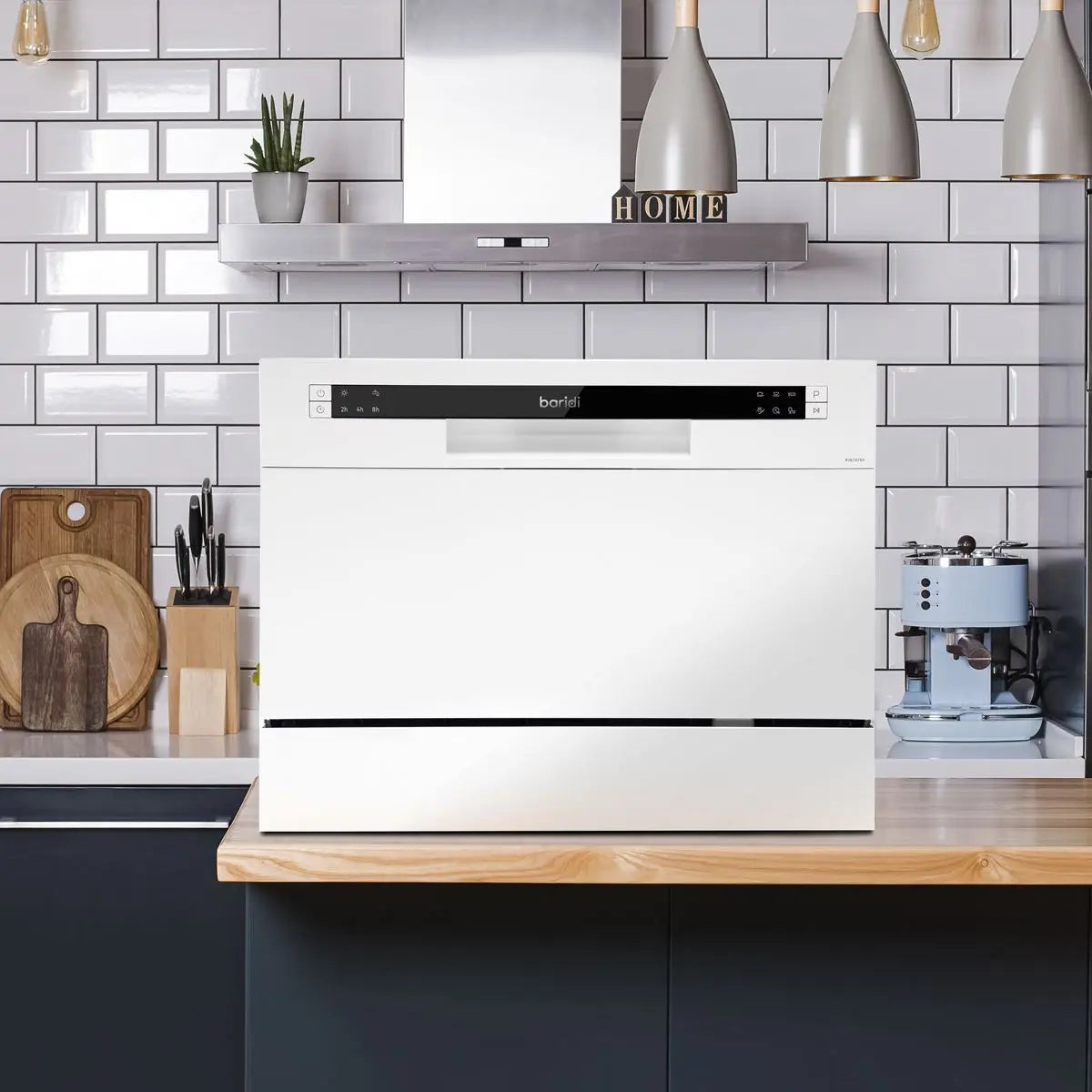 Baridi Compact Tabletop Dishwasher 6 Place Settings, 6 Programmes, Low Noise, 6.5L Cycle, Start Delay - White  White Rose Tools
