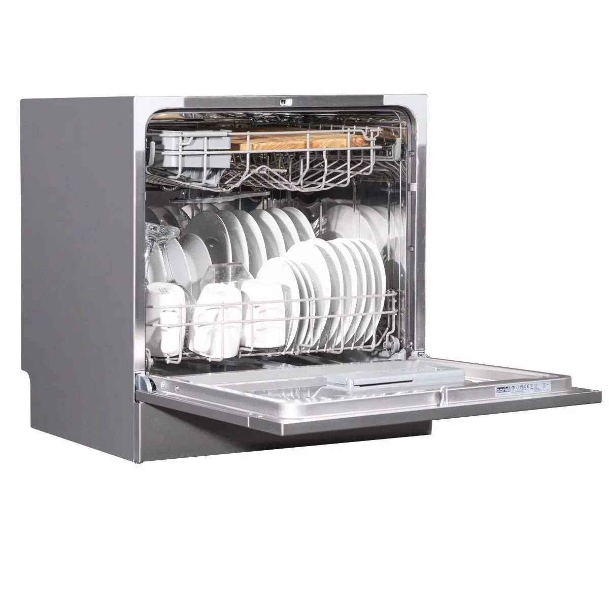 Baridi Compact Tabletop Dishwasher 8 Place Settings, 6 Programmes, Low Noise, 8L Cycle, Start Delay - Silver  White Rose Tools