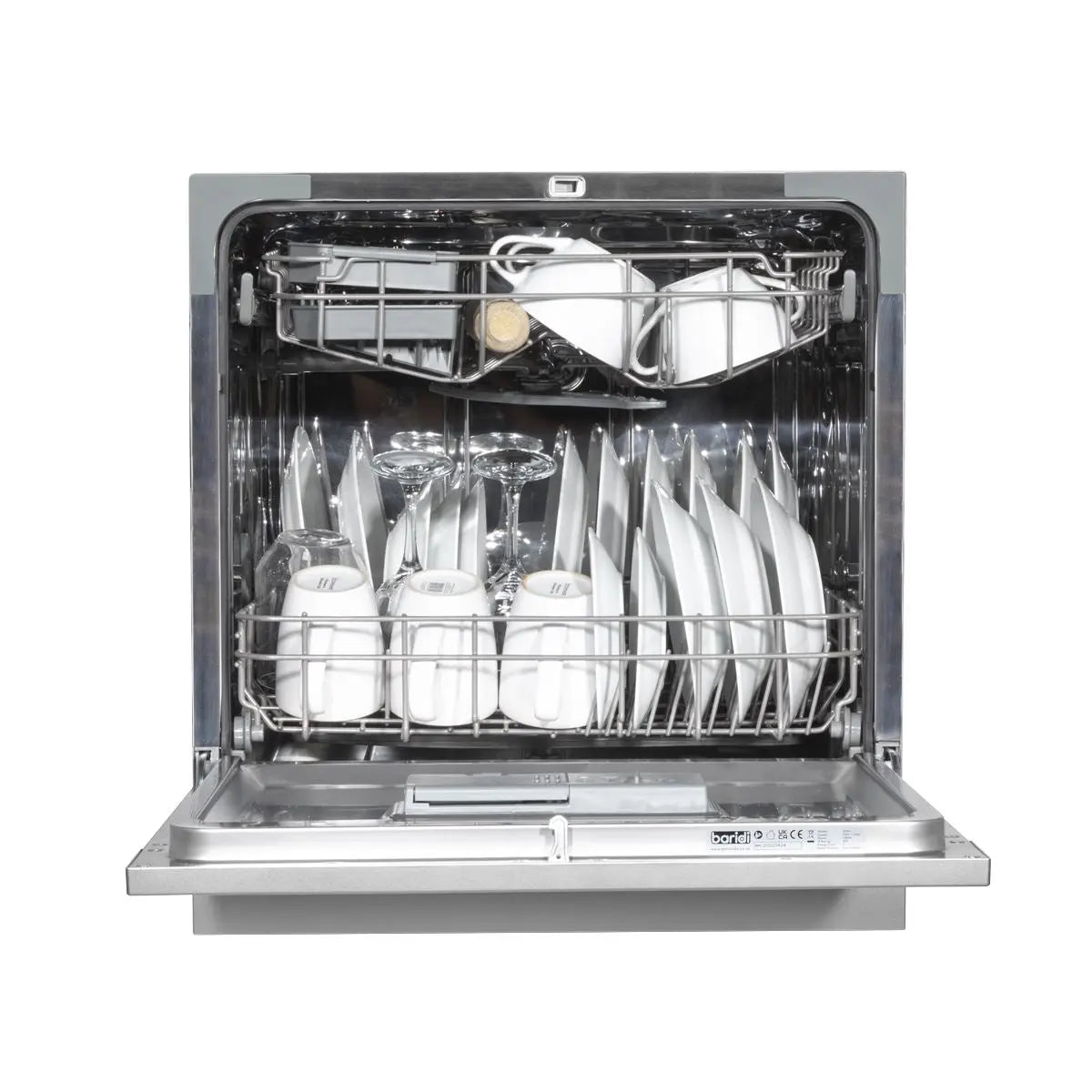 Baridi Compact Tabletop Dishwasher 8 Place Settings, 6 Programmes, Low Noise, 8L Cycle, Start Delay - Silver  White Rose Tools