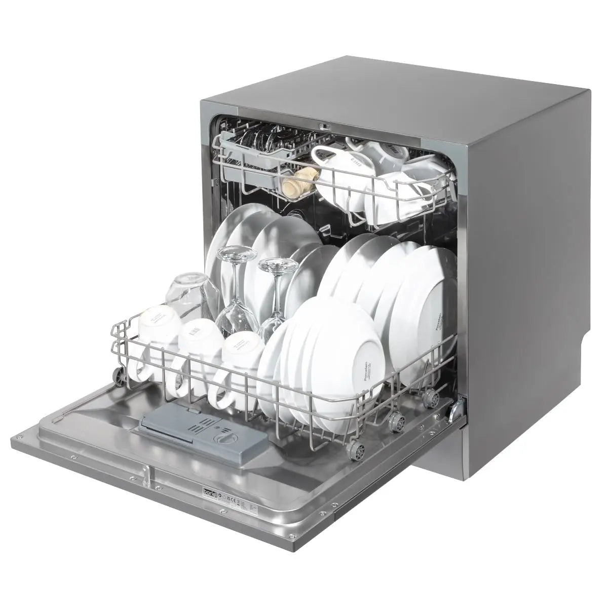 Baridi Compact Tabletop Dishwasher 8 Place Settings, 6 Programmes, Low Noise, 8L Cycle, Start Delay - Silver  White Rose Tools