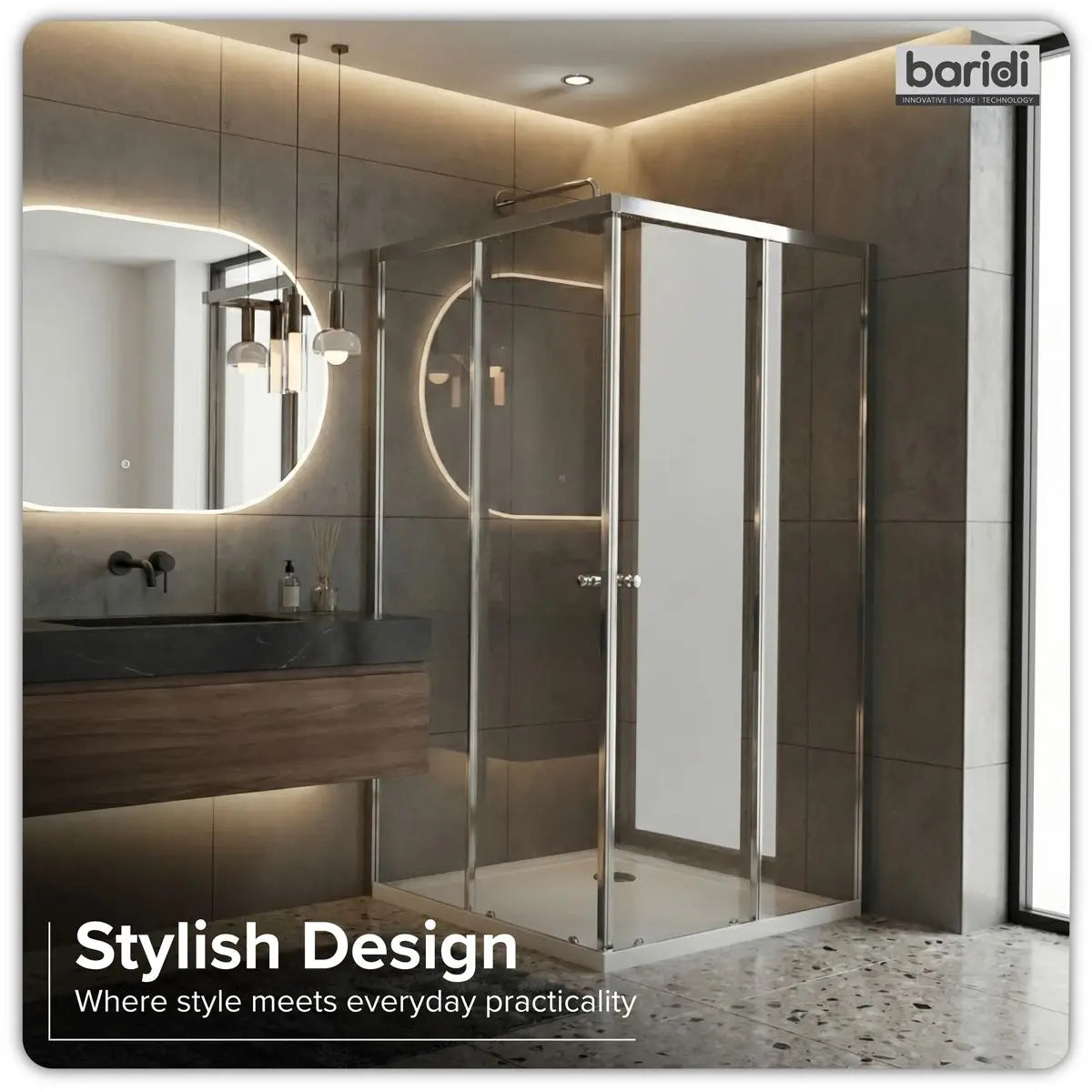Baridi Corner Shower Entry Enclosure 1000 x 800 x 1850mm with 6mm Tempered Glass - Chrome  White Rose Tools