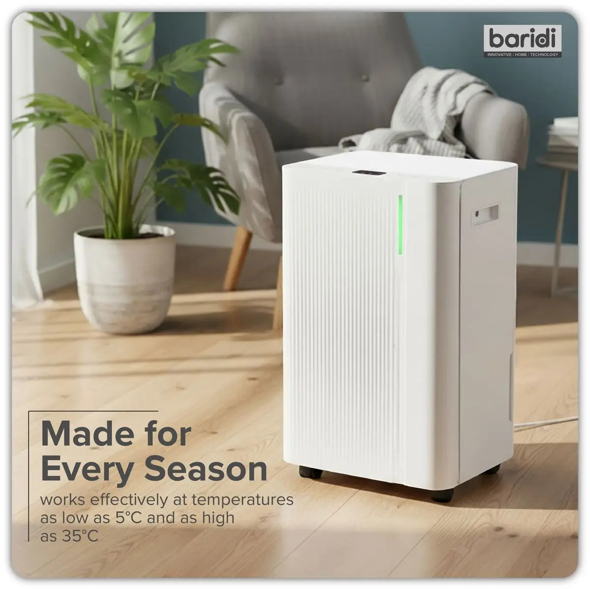 Baridi Dehumidifier with Digital Display & 24hr Timer 20L - White  White Rose Tools