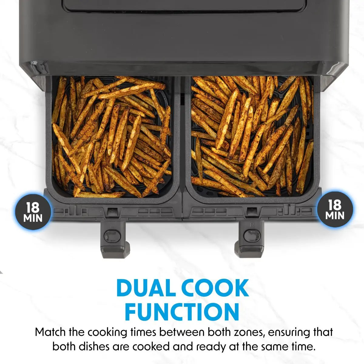 Baridi Dual Zone Air Fryer 8L with 8-in-1 Functions Touch Controls, Easy-Clean, Black - DH172  White Rose Tools