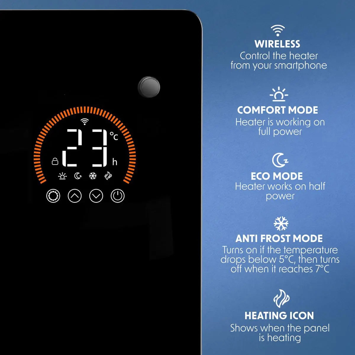 Baridi Electric Glass Panel Heater, 2000W, Thermostat Controlled Radiator with 24Hr 7 Day Timer, Wi-Fi Enabled, Remote Control, Black  White Rose Tools