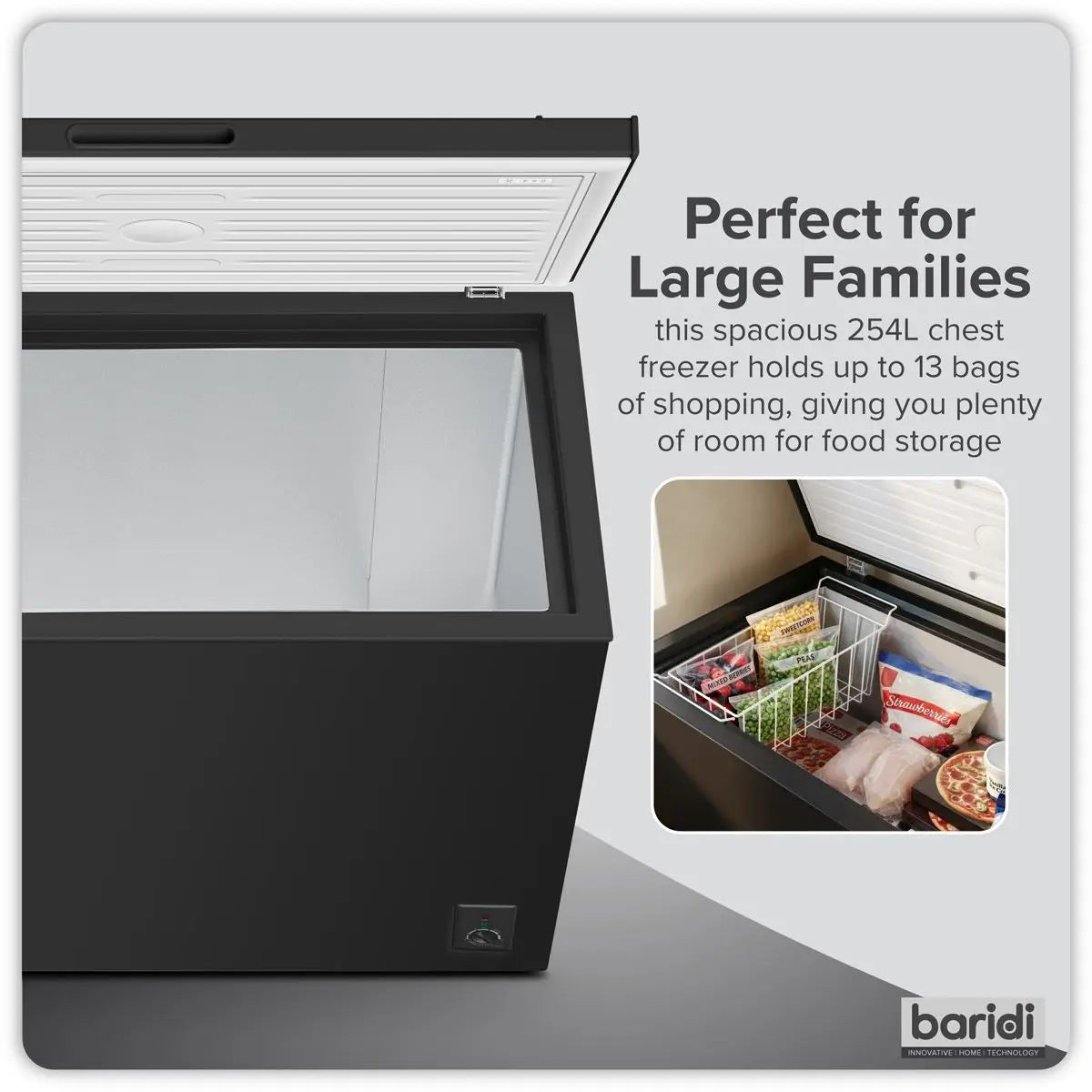Baridi Freestanding Chest Freezer 254L Capacity - Black  White Rose Tools