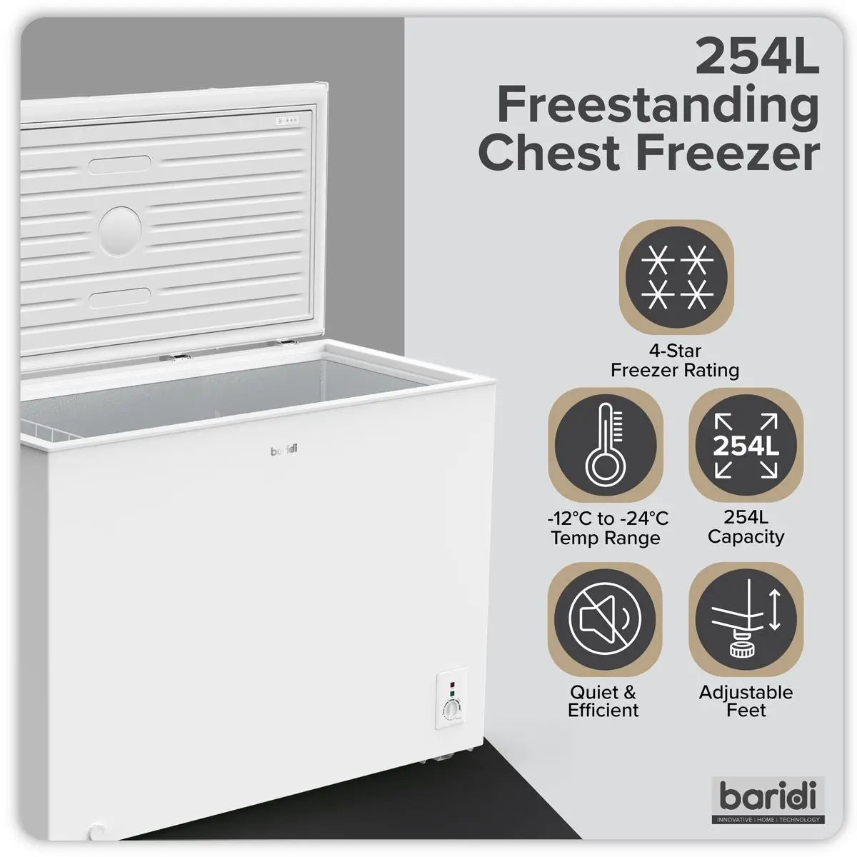 Baridi Freestanding Chest Freezer 254L Capacity - White  White Rose Tools