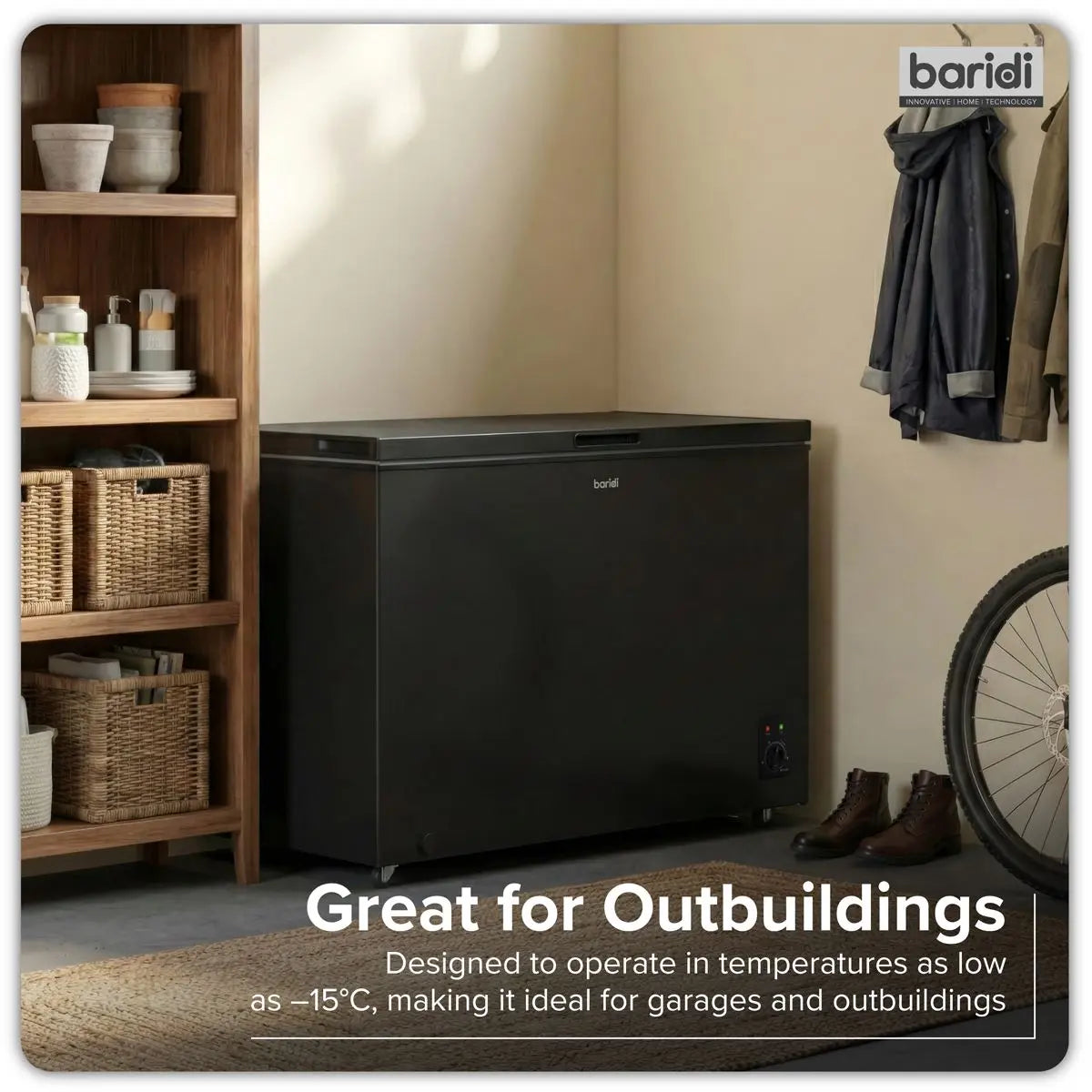 Baridi Freestanding Chest Freezer 299L Capacity - Black  White Rose Tools