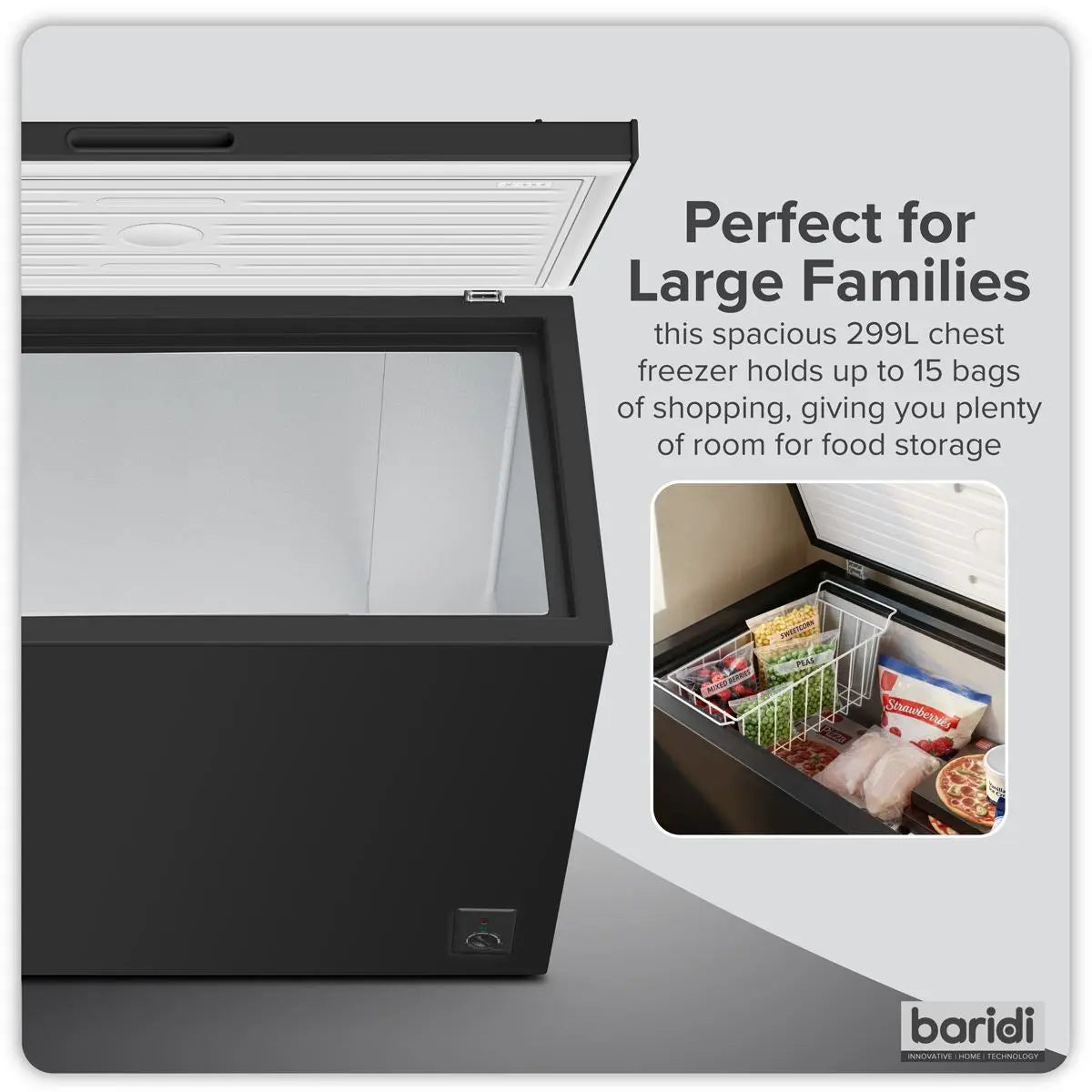 Baridi Freestanding Chest Freezer 299L Capacity - Black  White Rose Tools