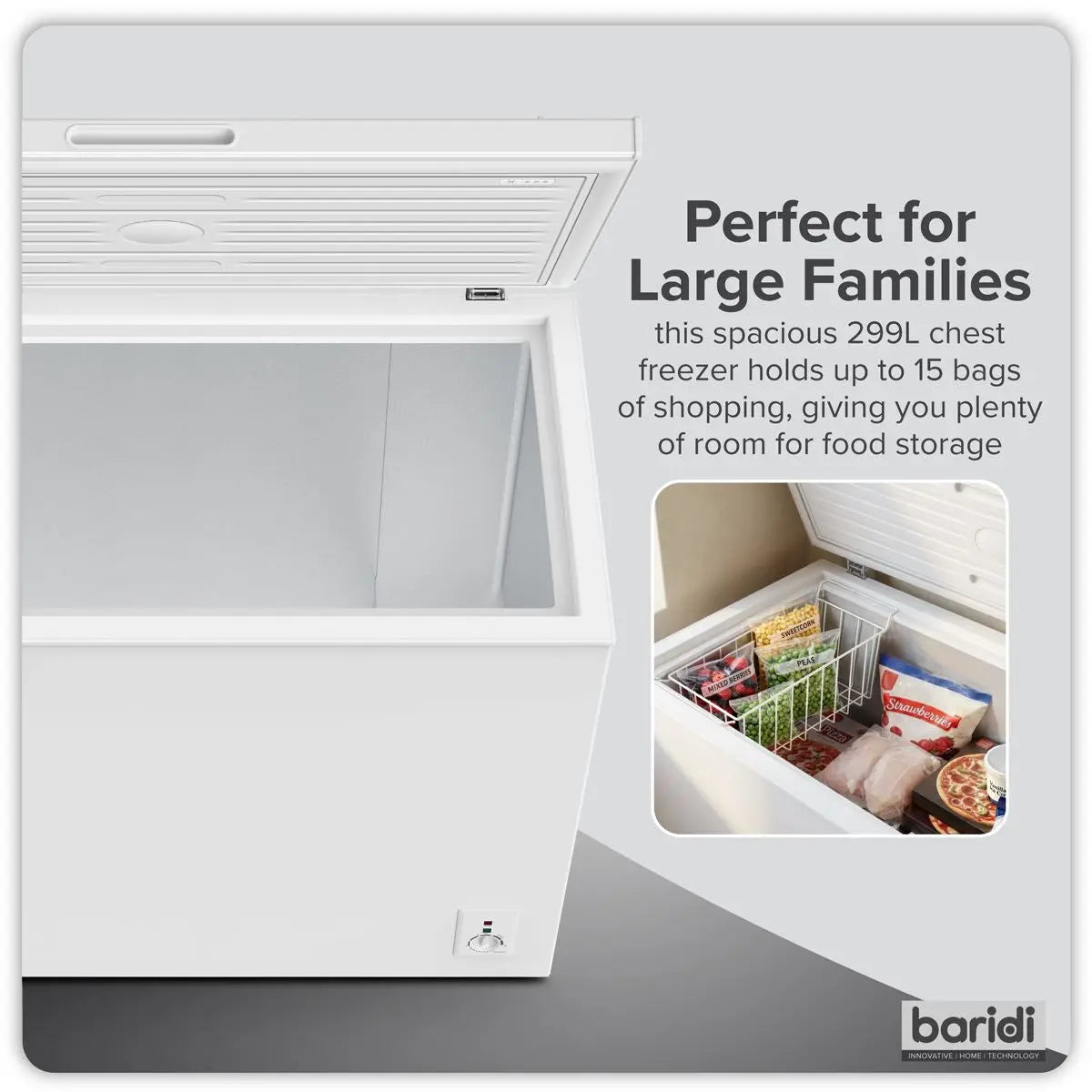 Baridi Freestanding Chest Freezer 299L Capacity - White  White Rose Tools