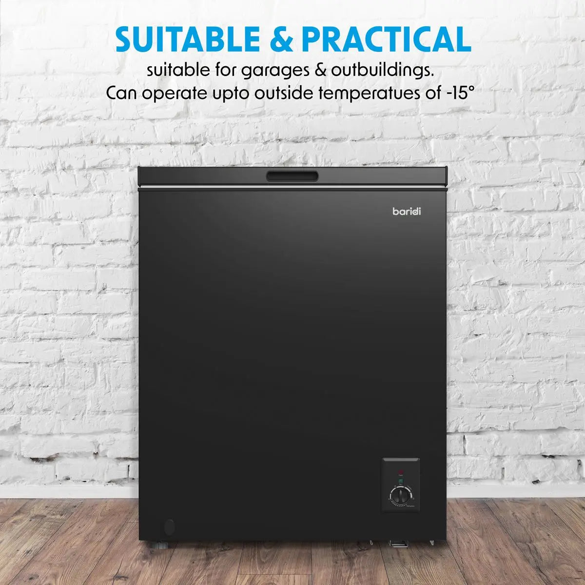 Baridi Freestanding Chest Freezer, 142L Capacity, Garages and Outbuilding Safe, -12 to -24°C Adjustable Thermostat with Refrigeration Mode, Black  White Rose Tools