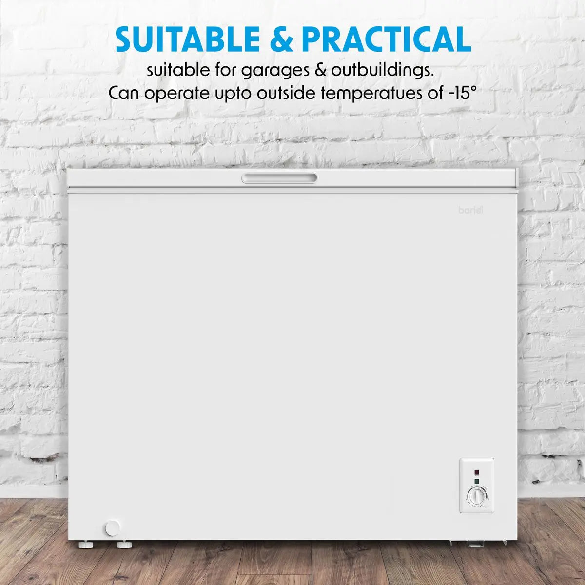Baridi Freestanding Chest Freezer, 199L Capacity, Garages and Outbuilding Safe, -12 to -24°C Adjustable Thermostat with Refrigeration Mode, White  White Rose Tools