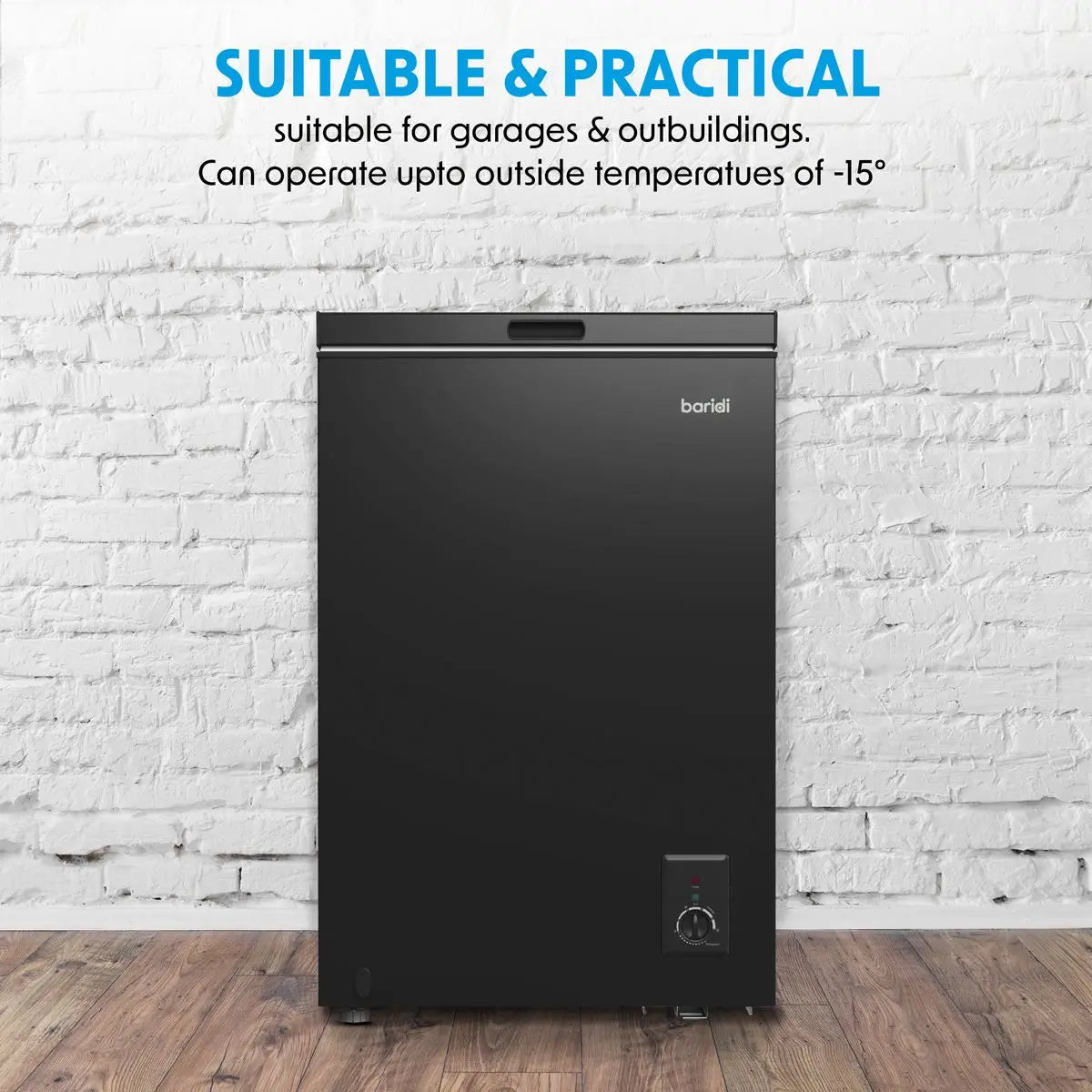 Baridi Freestanding Chest Freezer, 99L Capacity, -12 to -24°C Adjustable Thermostat, Black - DH153  White Rose Tools