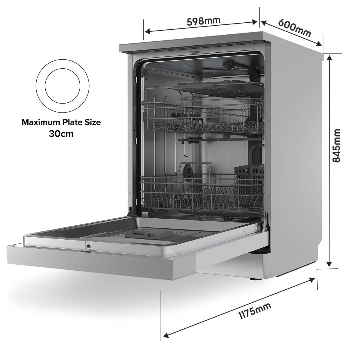 Baridi Freestanding Dishwasher, Full Size, Standard 60cm Wide with 14 Place Settings, 8 Programs & 5 Functions, LED Display, Silver  White Rose Tools