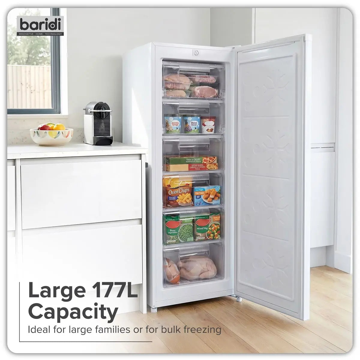 Baridi Freestanding Tall Freezer 177L Capacity – White  White Rose Tools