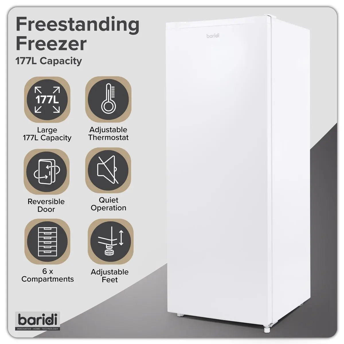 Baridi Freestanding Tall Freezer 177L Capacity – White  White Rose Tools