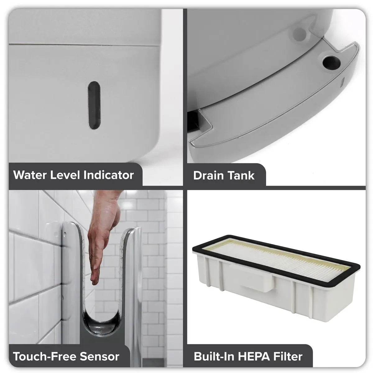 Baridi Hand Dryer with HEPA Filter & Auto-Sensor 1750W/230V - Silver  White Rose Tools