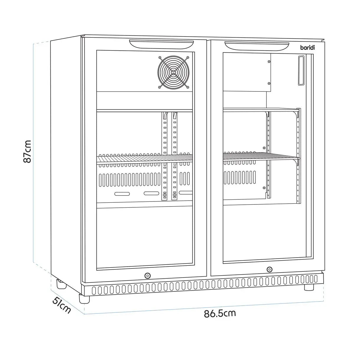 Baridi Hinged Double Door, Back Bar Drinks Fridge/Cooler, 190L Capacity  White Rose Tools