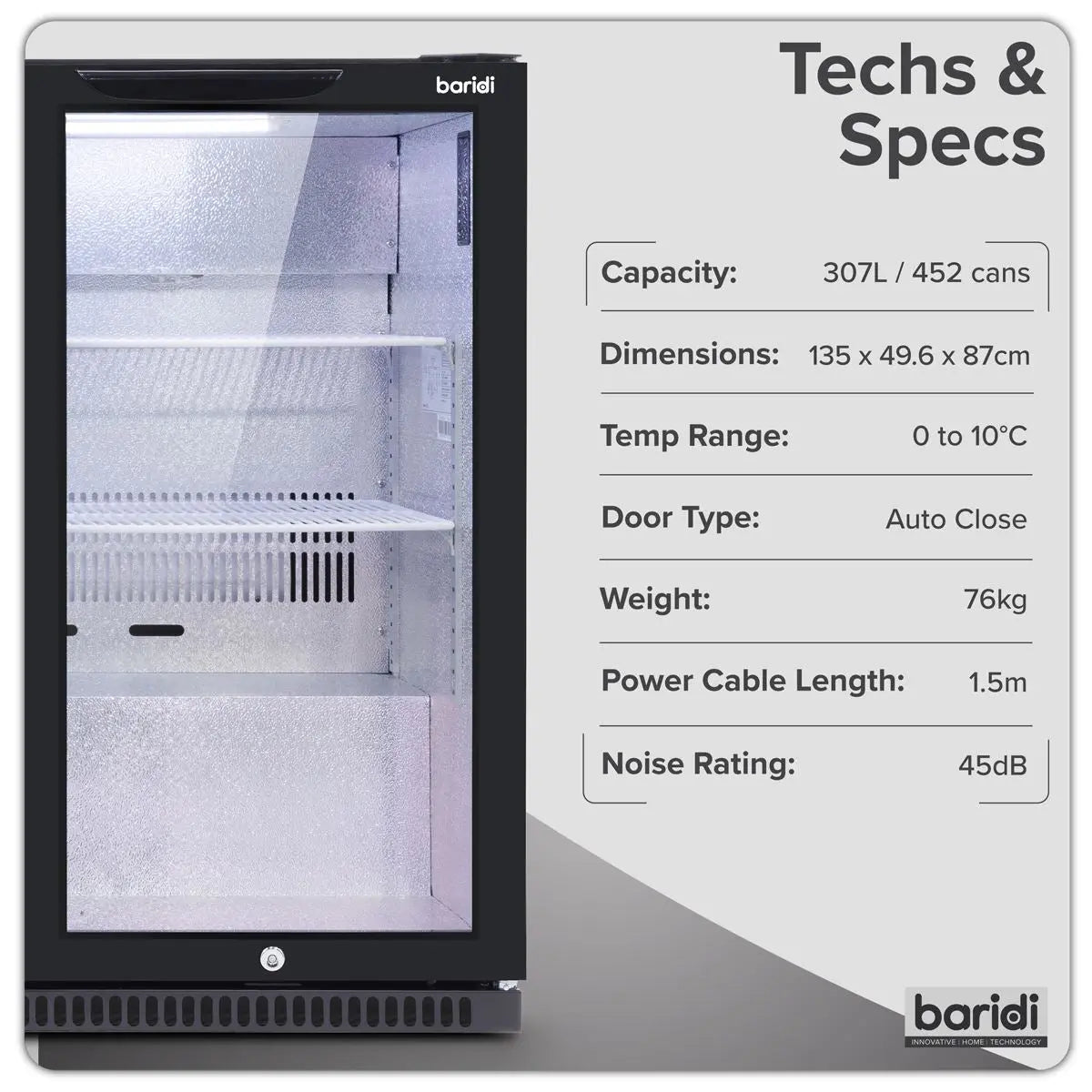 Baridi Hinged Triple Door, Back Bar Drinks Fridge/Cooler, 307L Capacity  White Rose Tools
