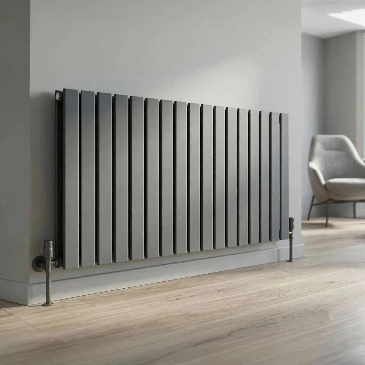 Baridi Horizontal Radiator Contemporary Double Flat Panel Design 600 x 1190mm – Anthracite  White Rose Tools