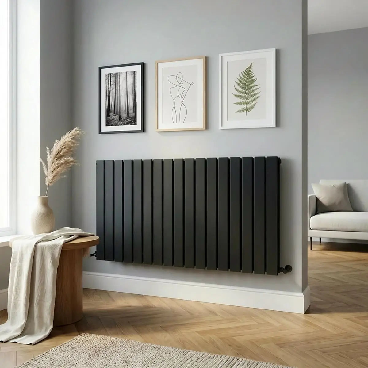 Baridi Horizontal Radiator Contemporary Double Flat Panel Design 600 x 1190mm – Black  White Rose Tools