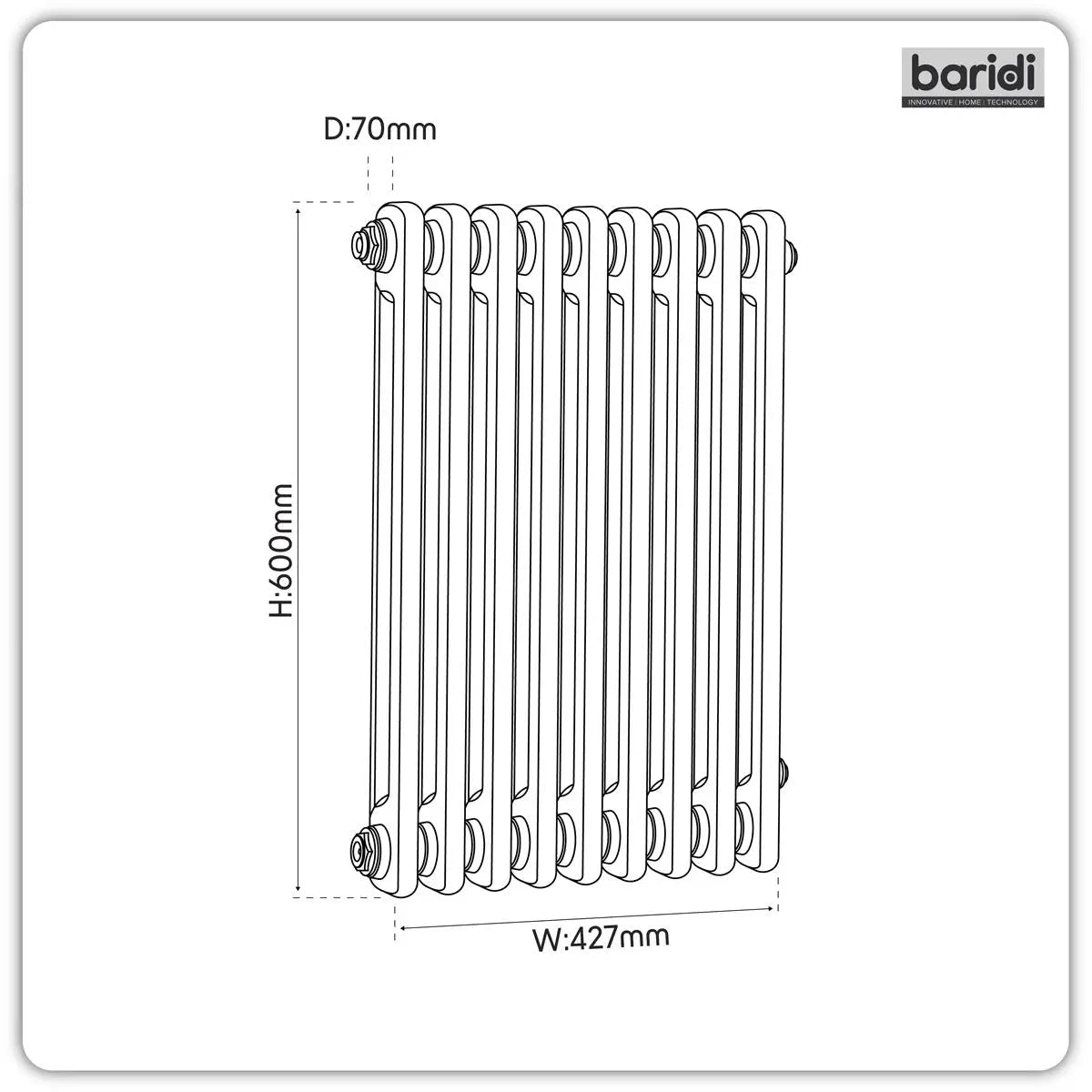 Baridi Horizontal Radiator Contemporary Double Flat Panel Design 600 x 1190mm – White  White Rose Tools