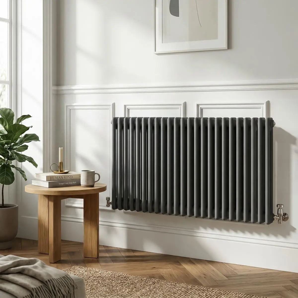 Baridi Horizontal Traditional 2 Column Radiator 600 x 1147mm – Anthracite  White Rose Tools