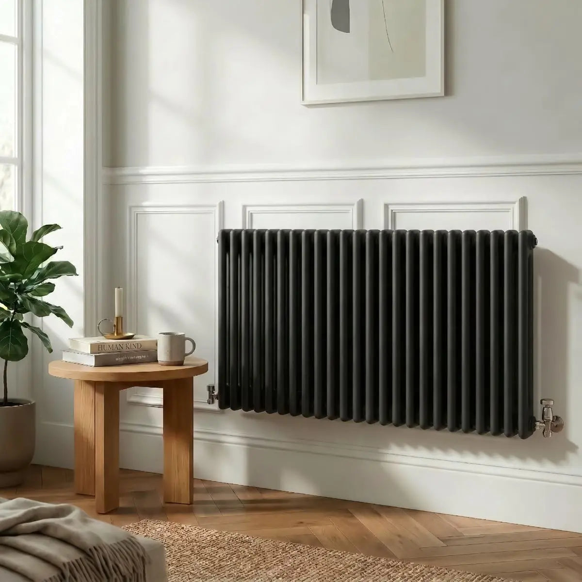 Baridi Horizontal Traditional 2 Column Radiator 600 x 1147mm – Black  White Rose Tools