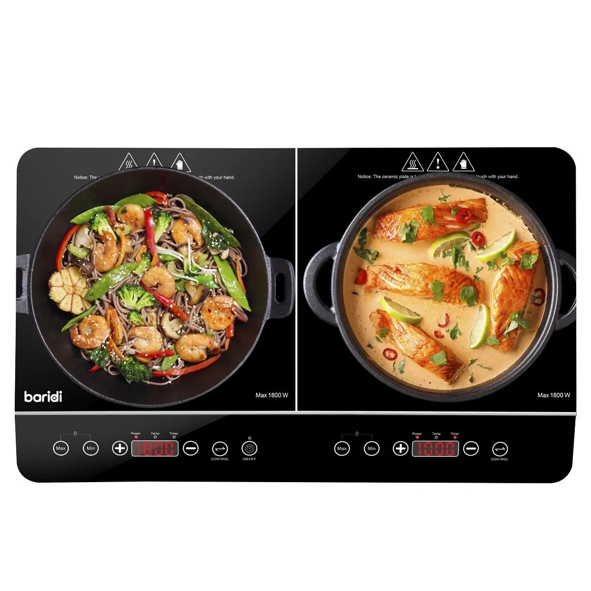 Baridi Portable Induction Hob: Two Zone Cooktop with 13A Plug, 2800W, 10 Power Settings, Touch Controls, 3-Hour Timer Function, Child Safety Lock, Black  White Rose Tools