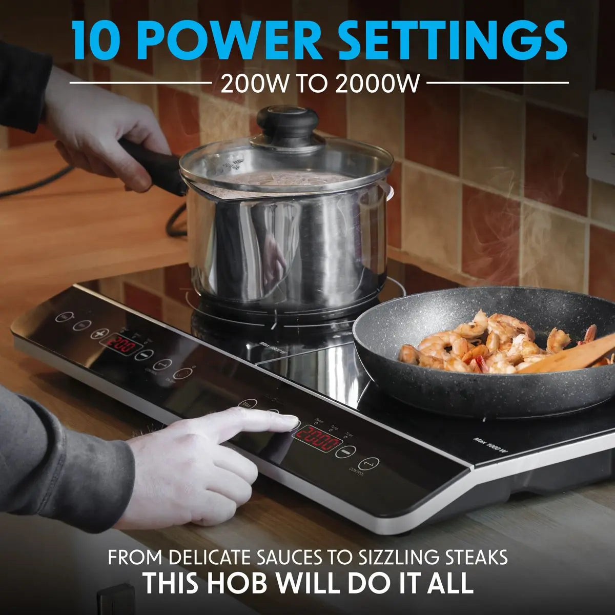 Baridi Portable Induction Hob: Two Zone Cooktop with 13A Plug, 2800W, 10 Power Settings, Touch Controls, 3-Hour Timer Function, Child Safety Lock, Black  White Rose Tools