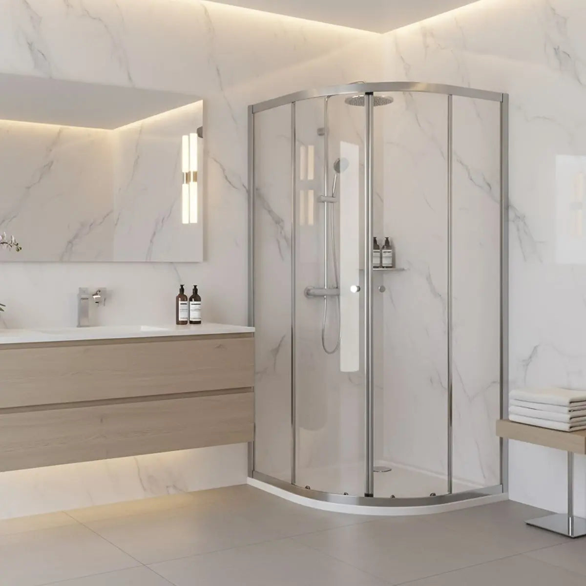 Baridi Quadrant Shower Entry Enclosure 800 x 800 x 1850mm with 6mm Tempered Glass - Chrome  White Rose Tools
