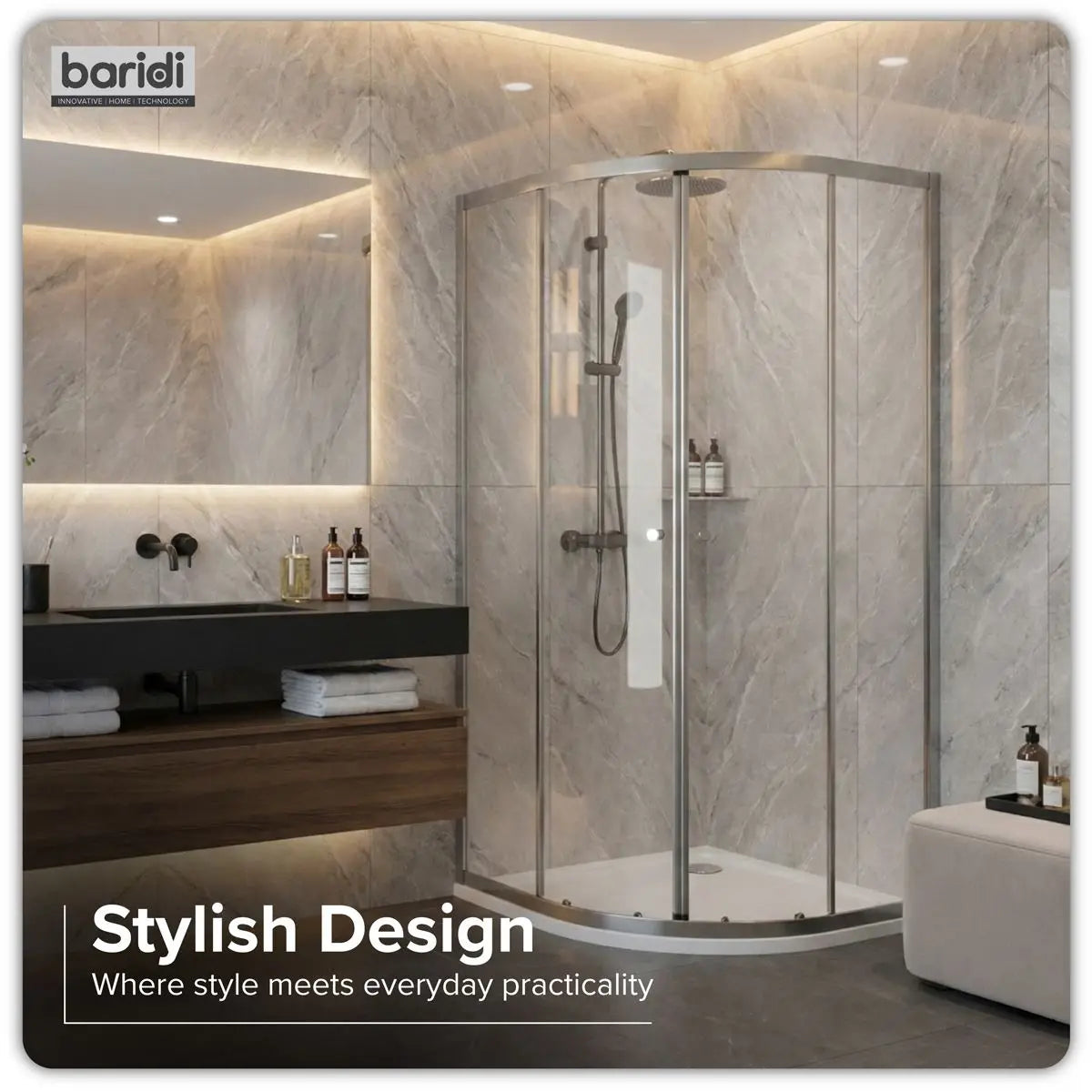 Baridi Quadrant Shower Entry Enclosure 800 x 800 x 1850mm with 6mm Tempered Glass - Chrome  White Rose Tools