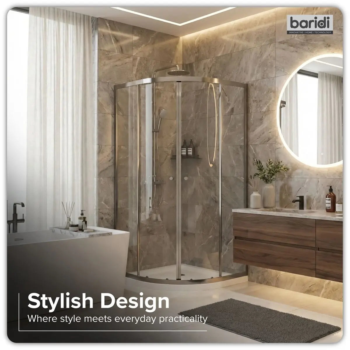 Baridi Quadrant Shower Entry Enclosure 900 x 900 x 1850mm with 6mm Tempered Glass - Chrome  White Rose Tools