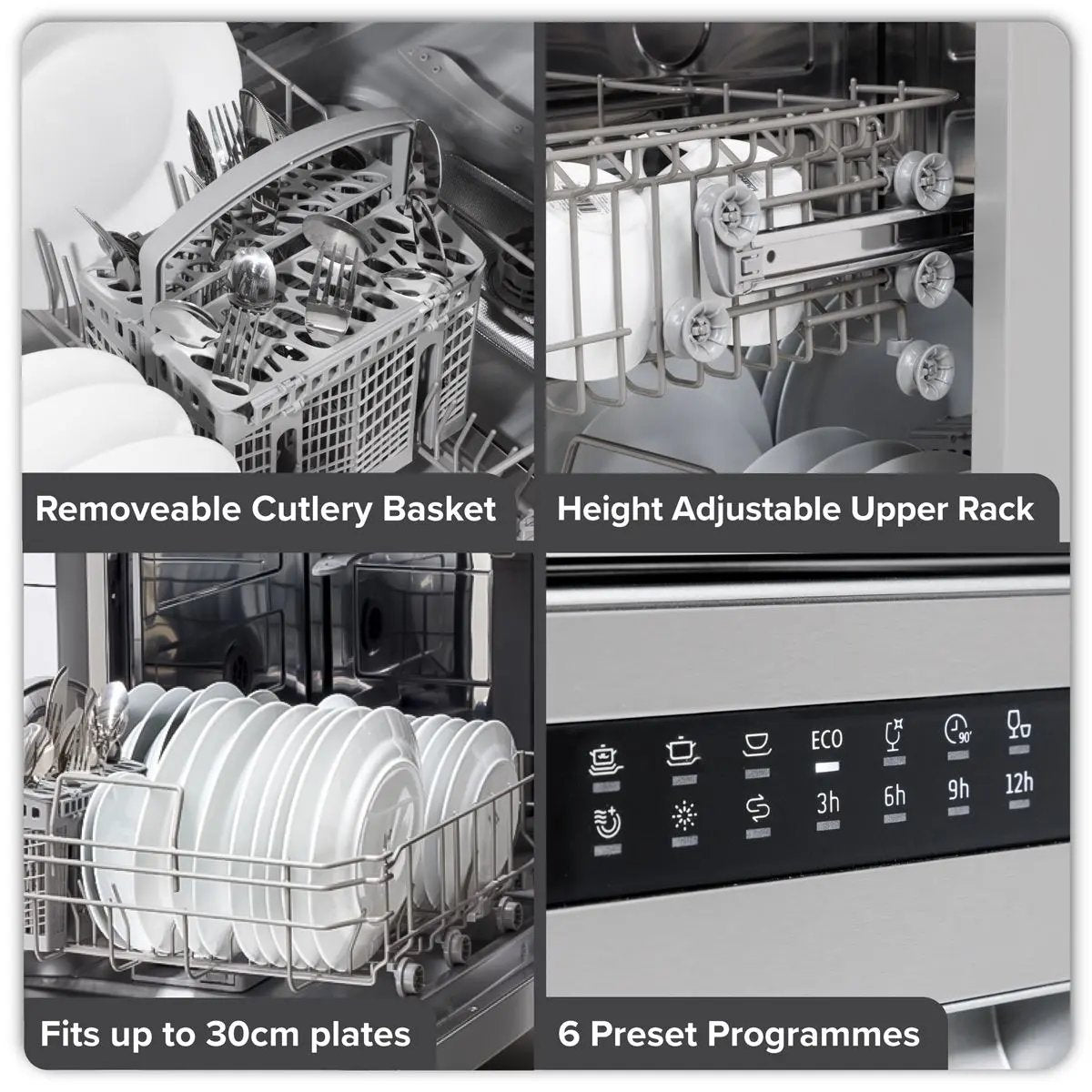 Baridi Regular Sized Freestanding Dishwasher 60cm Wide 13 Place Settings - Silver  White Rose Tools