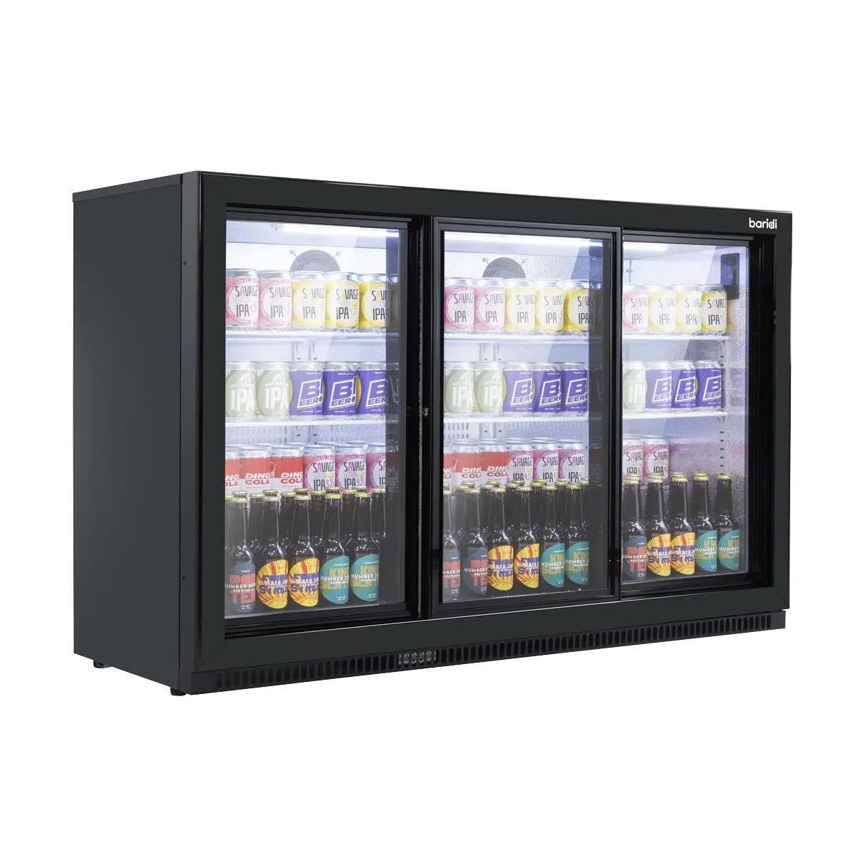 Baridi Sliding Triple Door, Back Bar Drinks Fridge/Cooler, 307L Capacity  White Rose Tools