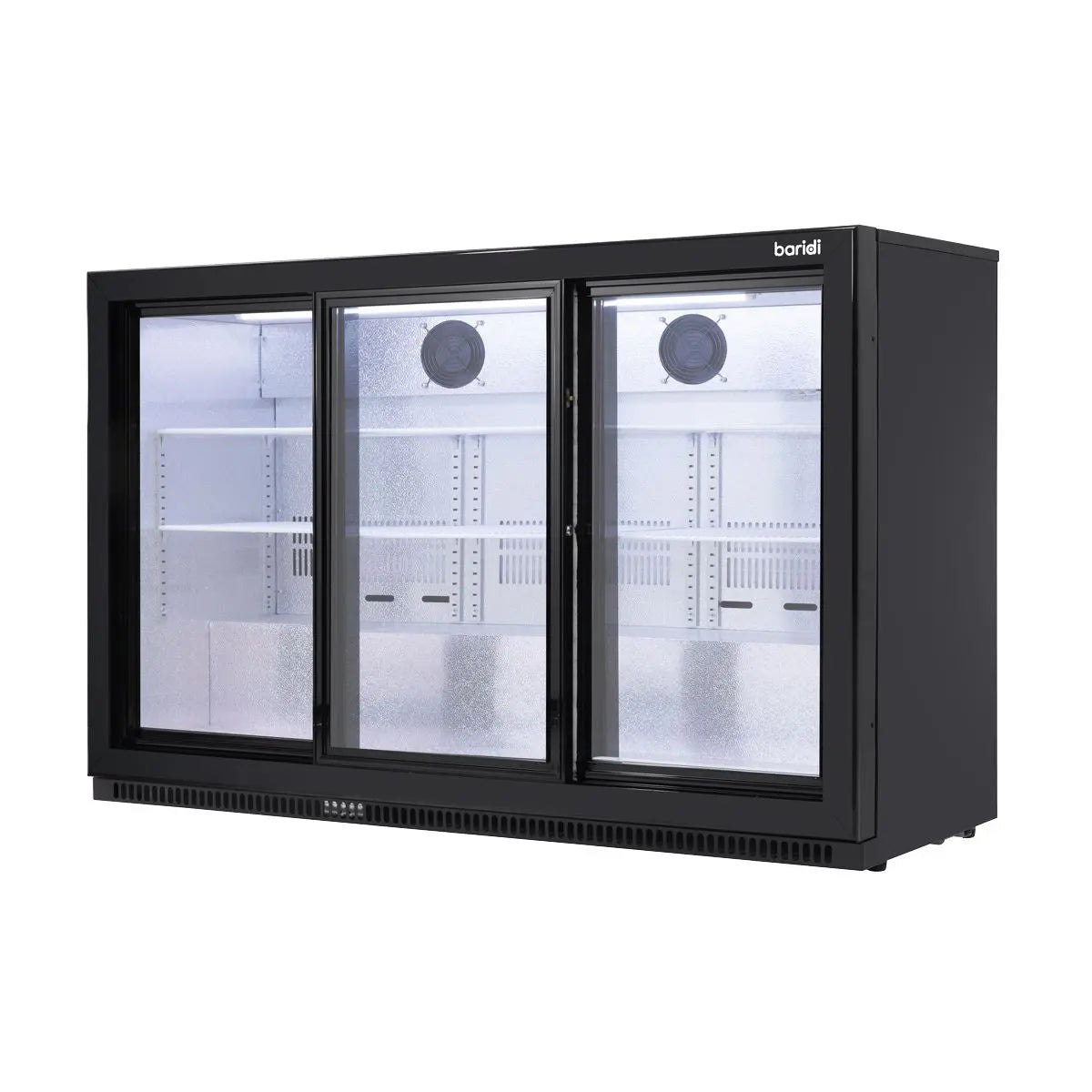 Baridi Sliding Triple Door, Back Bar Drinks Fridge/Cooler, 307L Capacity  White Rose Tools