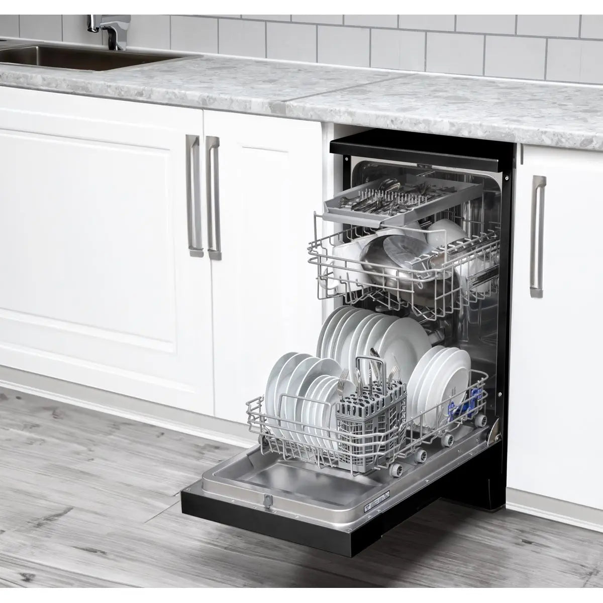 Baridi Slimline Freestanding Dishwasher 45cm Wide 10 Place Settings - Black  White Rose Tools