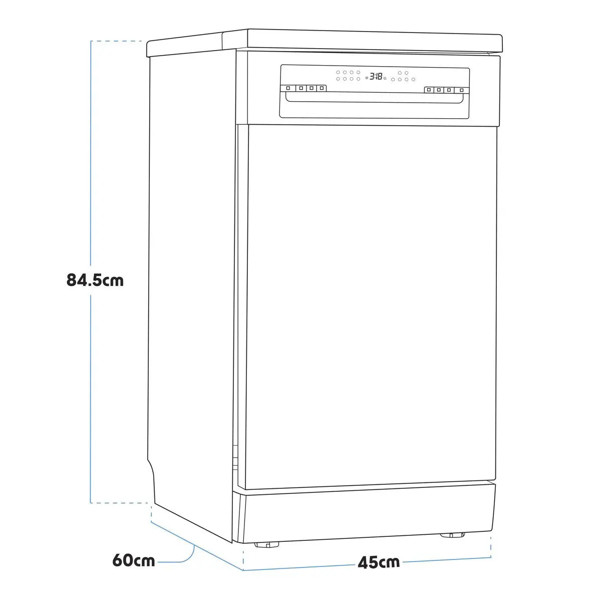 Baridi Slimline Freestanding Dishwasher 45cm Wide 10 Place Settings - Black  White Rose Tools