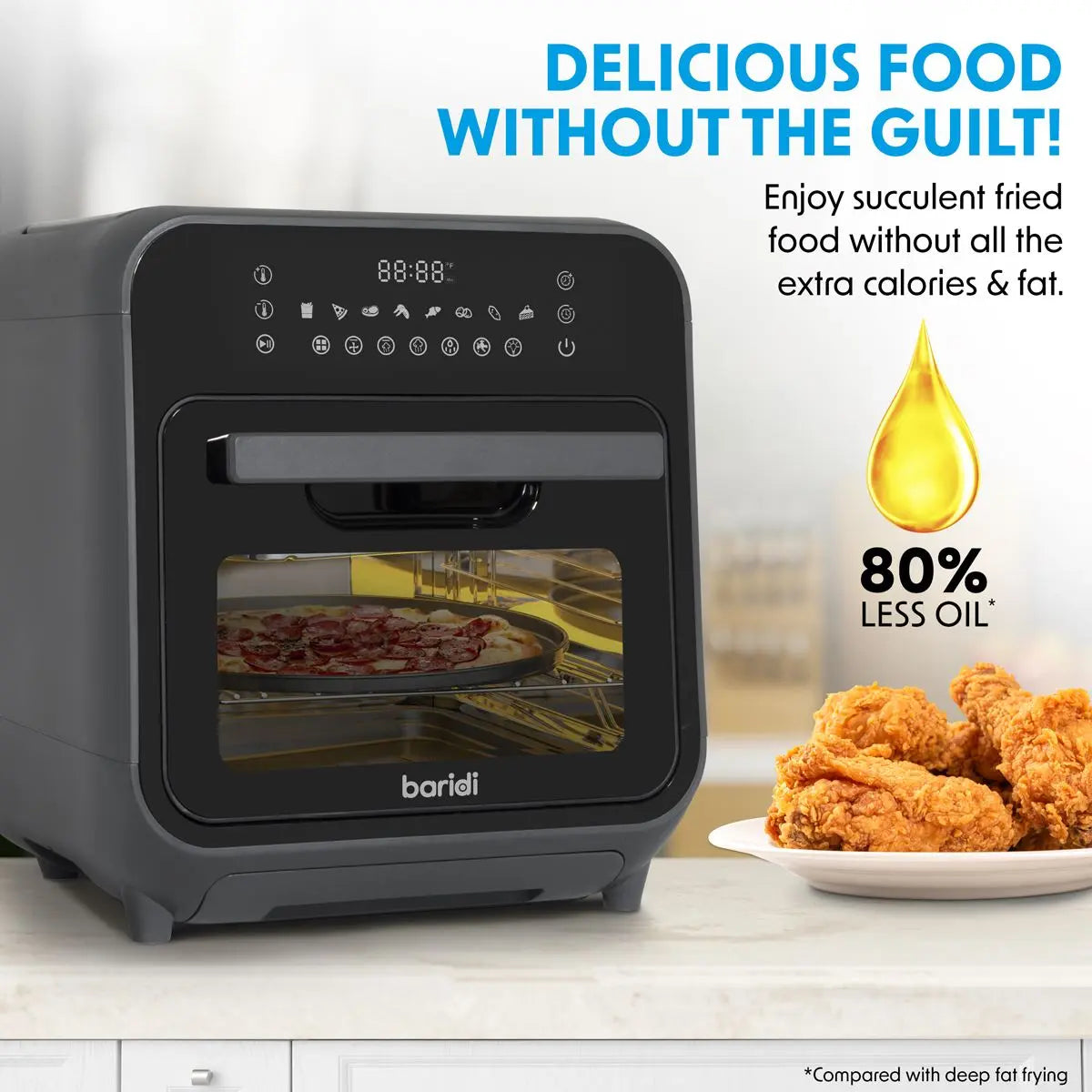 Baridi Steam Air Fryer Oven, Self-Cleaning, 8 Preset Programs, 1635W, 15L, Black  White Rose Tools