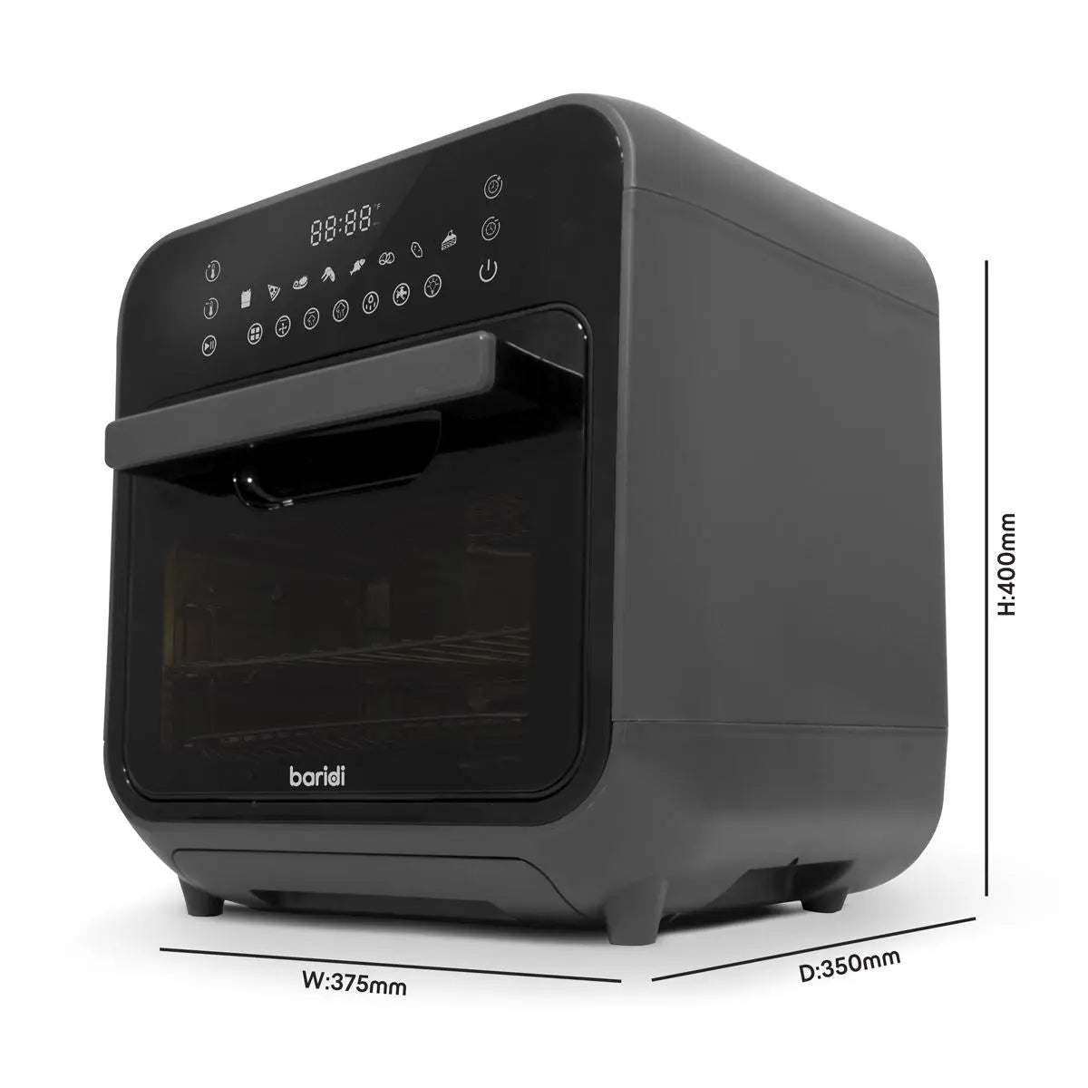 Baridi Steam Air Fryer Oven, Self-Cleaning, 8 Preset Programs, 1635W, 15L, Black  White Rose Tools
